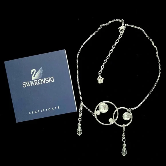 Swarovski Necklace - Asymmetrical Circles - Silver tone - Picture 3 of 7